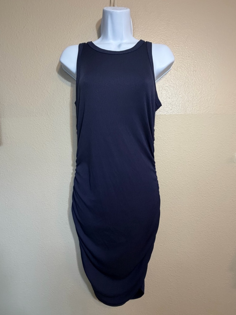 BTFBM Navy Blue Ruched Sleeveless Dress Bodycon Summer Dress